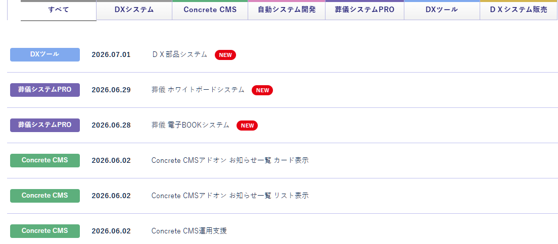 Concrete CMSアドオン お知らせ一覧 リスト表示